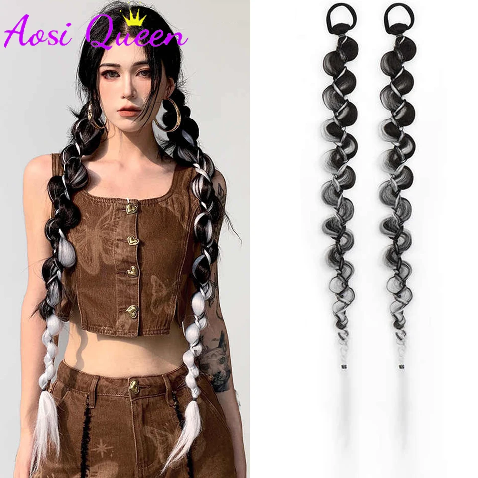 

AS Hair Extension Braided Ponytail Fashion Long Twist Braided Ponytail Synthetic Extension Hair Accessories Hip Hop Y2K Girl