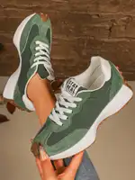 2026 New Arrival Green Sneakers Women Leather Mesh Patchwork Platform Sneakers Anti Slip Casual Walking Shoes Lace Up - Image 6