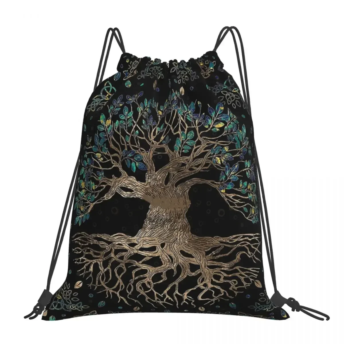 Tree Of Life -Yggdrasil Golden And Marble Ornament Backpacks Drawstring Bags Drawstring Bundle Pocket Sports Bag BookBag