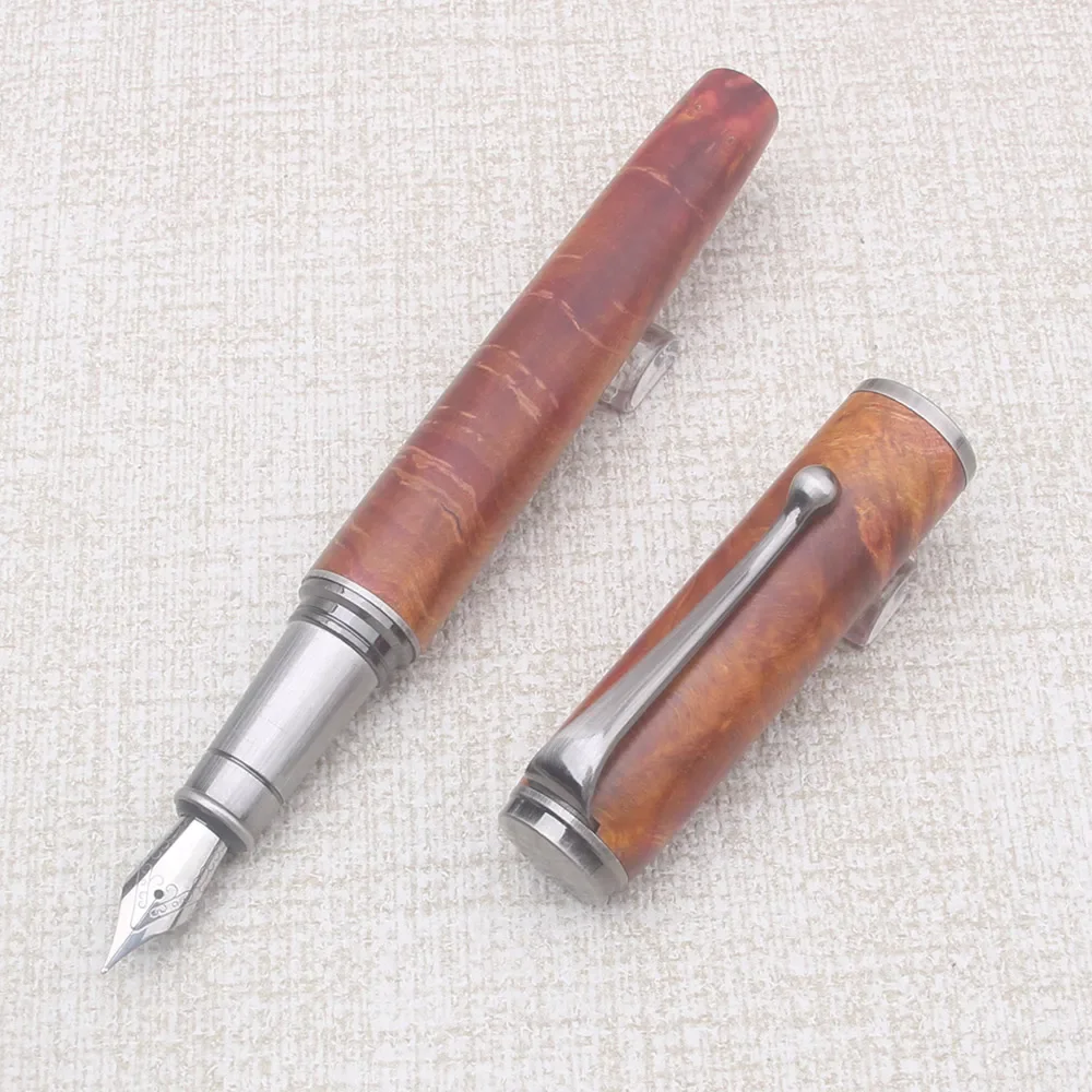 New High End A10 Dark Blue Brown Stabilized Wood Fountain Pen No.6 Fine Nib Luxury Handcraft Writing Ink Pen With Converter