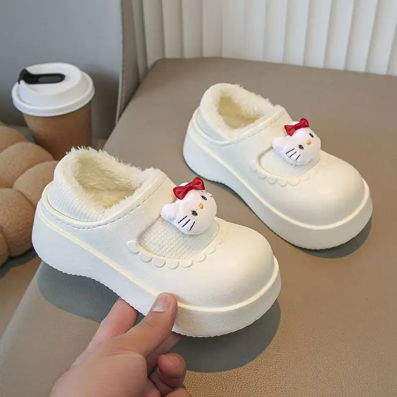

2025 Autumn spring winter new drop shipping hello kitty pink white black Girls Casual flats warm kids children's cottom shoes