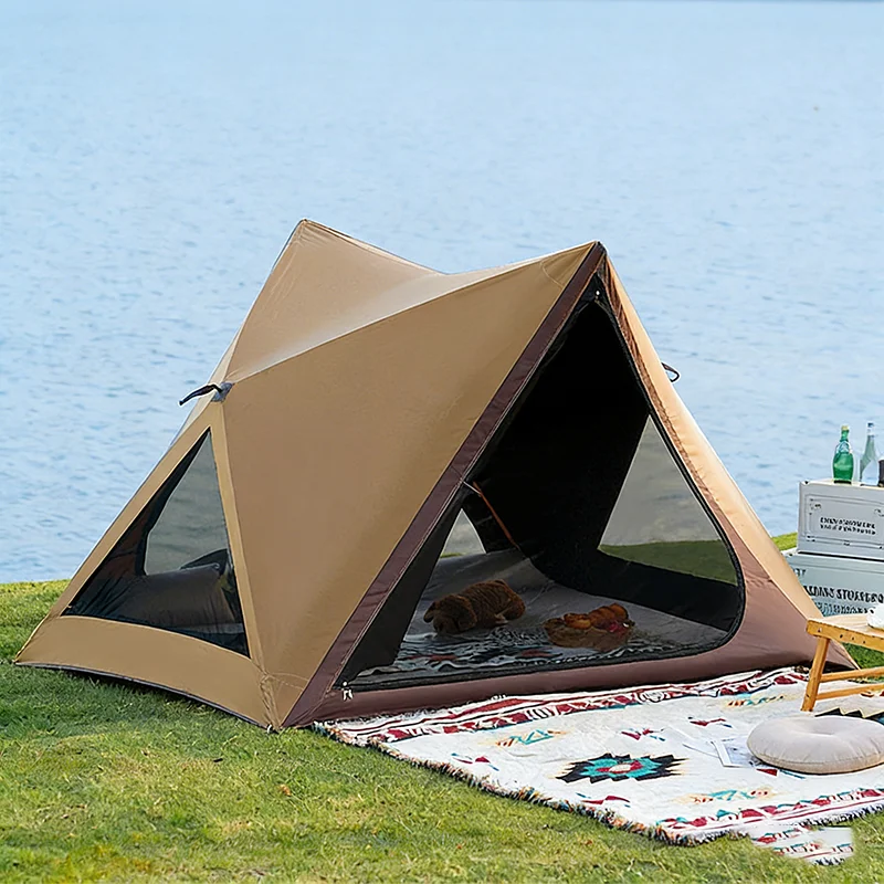 Single Layer Black Oxford Cloth Four-season Camping Fishing Beach Tent Fiberglass Pole Quick Opening Sun Protection Waterproof