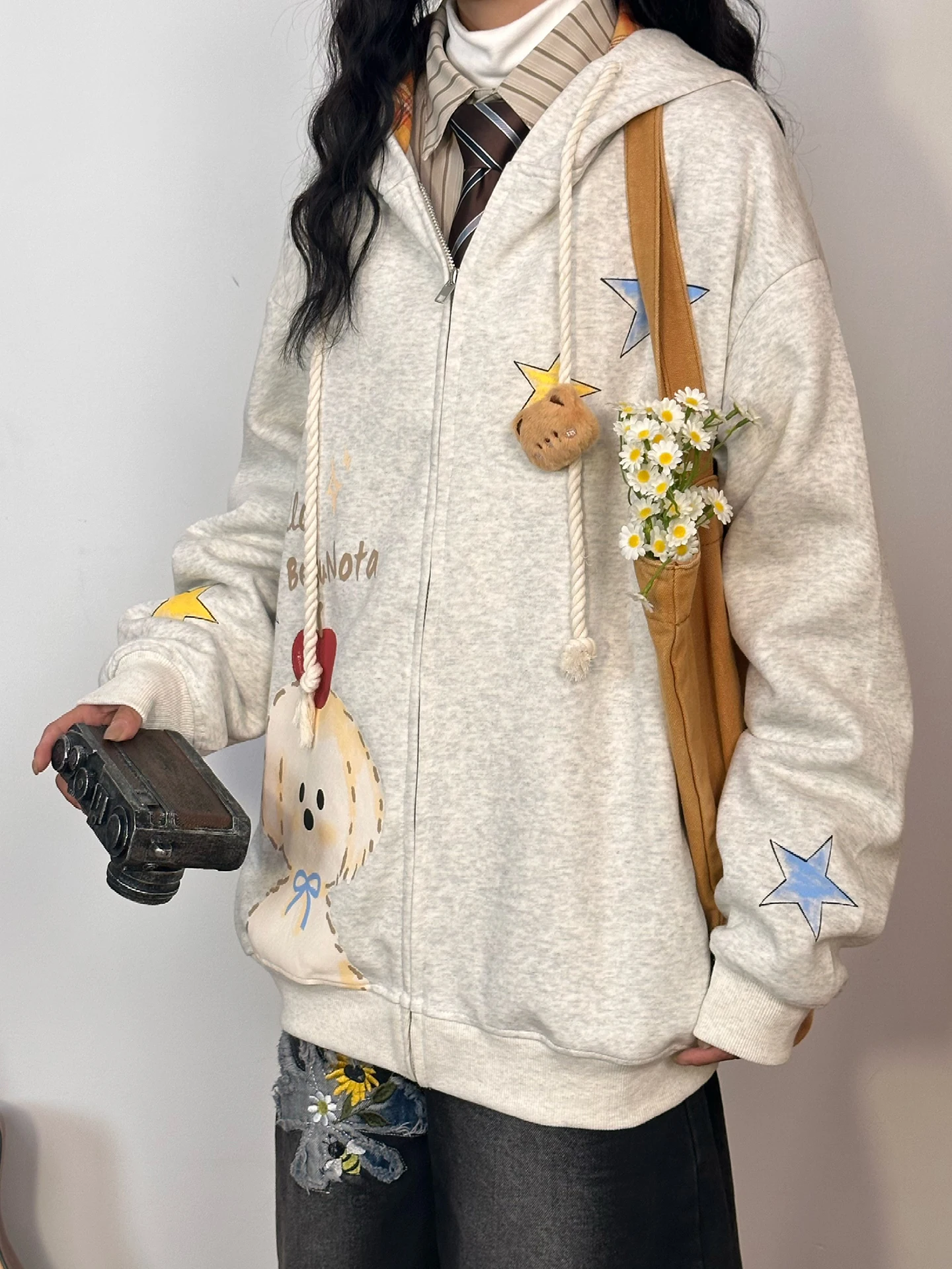 

Оригинальная американская ретро-толстовка с принтом медведя, женская свободная толстовка-кардиган в стиле оверсайз, хлопок/полиэстер, уличная одежда, осень