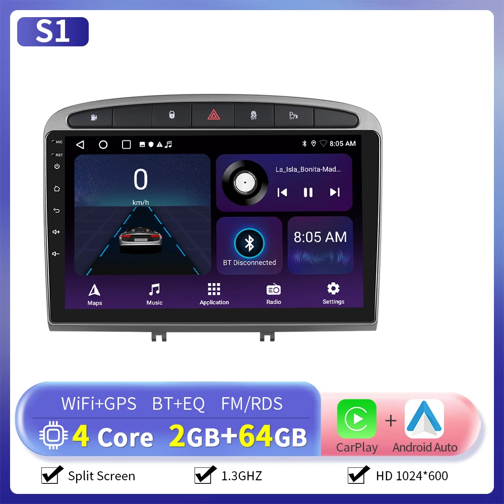Camecho Draadloze Carplay Android Auto Radio voor Peugeot 308 408 2007-2015 Auto Intelligent Systeem 6 + 128G 4G WIFI GPS Auto Stereo