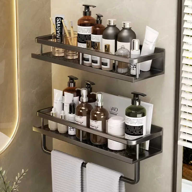 Bathroom Shelf Makeup Storage Organizers Aluminum Shower Shampoo Towel Rack Shelves No Drill Wall Shelf Bathroom Accessories