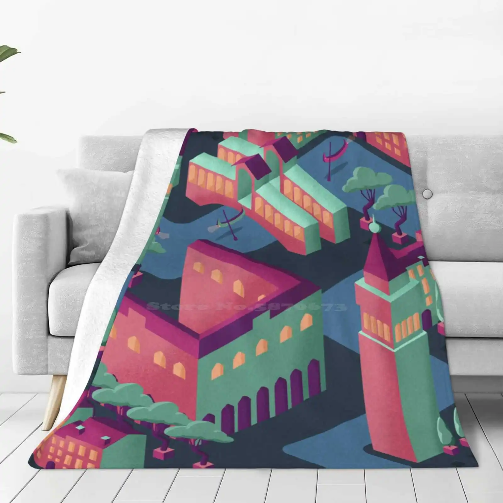 Isometric Future Venice In Pink And Green Trend Style Funny Fashion Soft Throw Blanket Futuristic Italy Isometric Future Of A