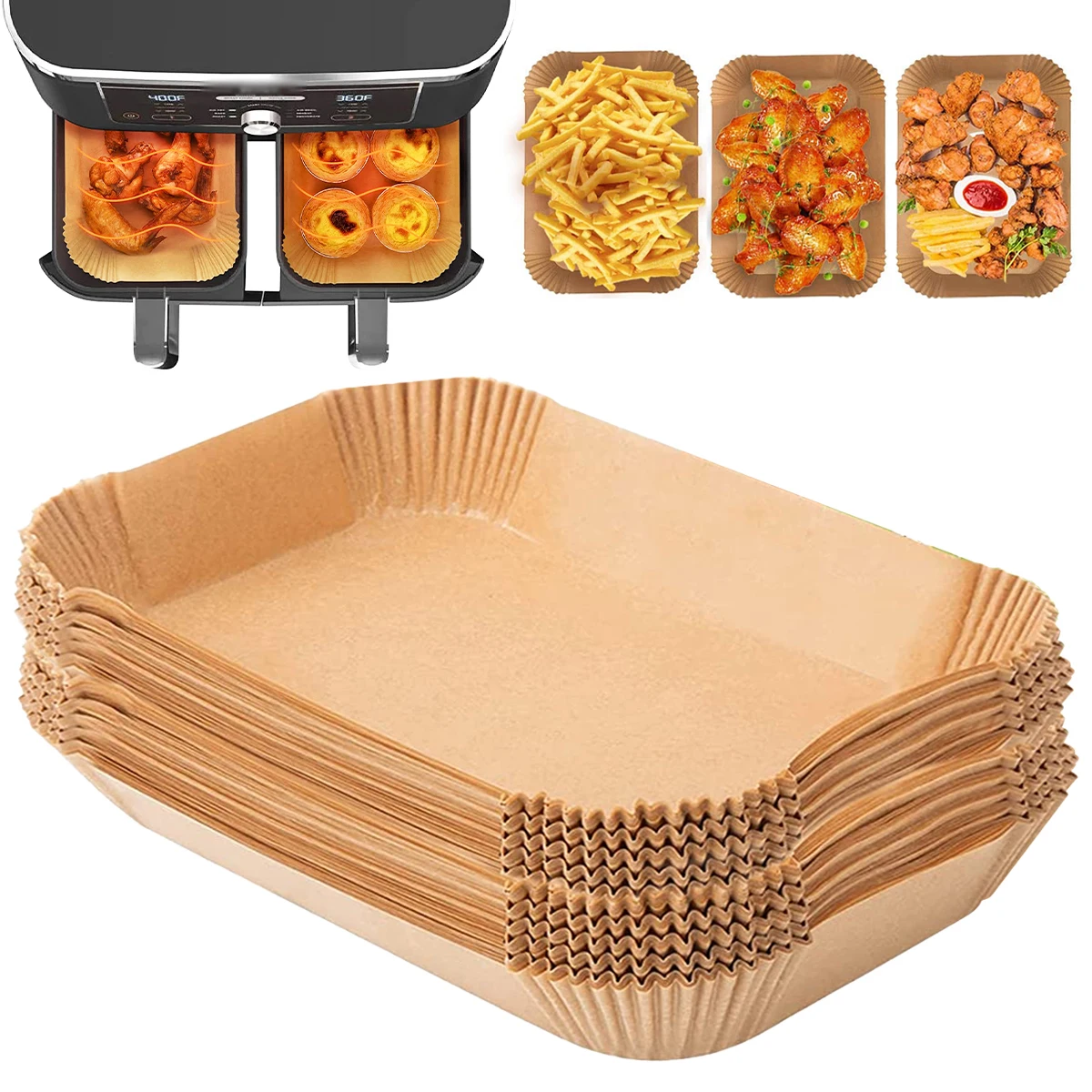 300/100 Stück Luftfritteuse, antihaftbeschichtet, quadratisches Pergamentpapier, hitzebeständiges Bratpad, ölbeständiger Backeinlage für Ninja Dual Air Fryer