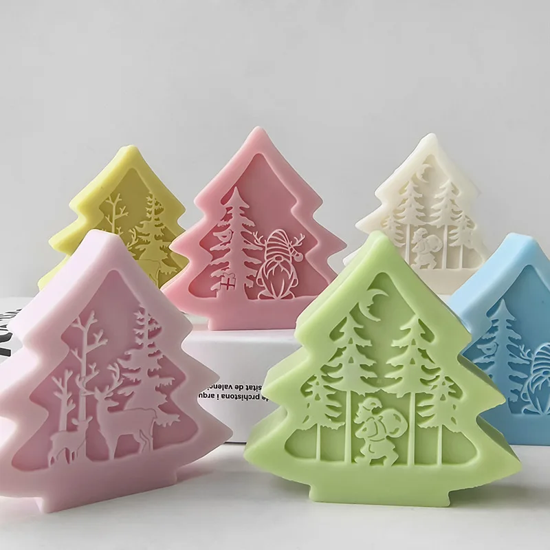 3D Christmas Tree Mold Santa Elk Aromatherapy Candle Mold Diy Christmas Handmade Soap Ornament Silicone Molds