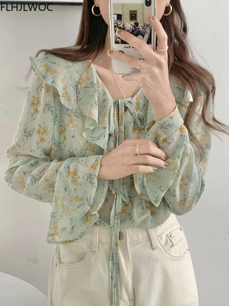 2022 Summer Vintage Retro Shirts Flare Sleeve Cute Sweet Women Korea Japan Style Girls Ruffled Chic Pink Tops Blusas