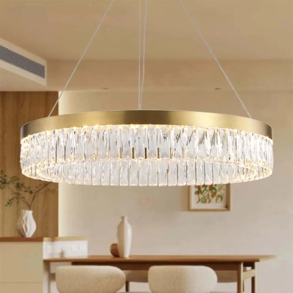 

Meerosee Modern 1 Round Chandelier Light Contemporary Gold K9 Crystal Pendant Lamp for Living Room Bedroom Kitchen