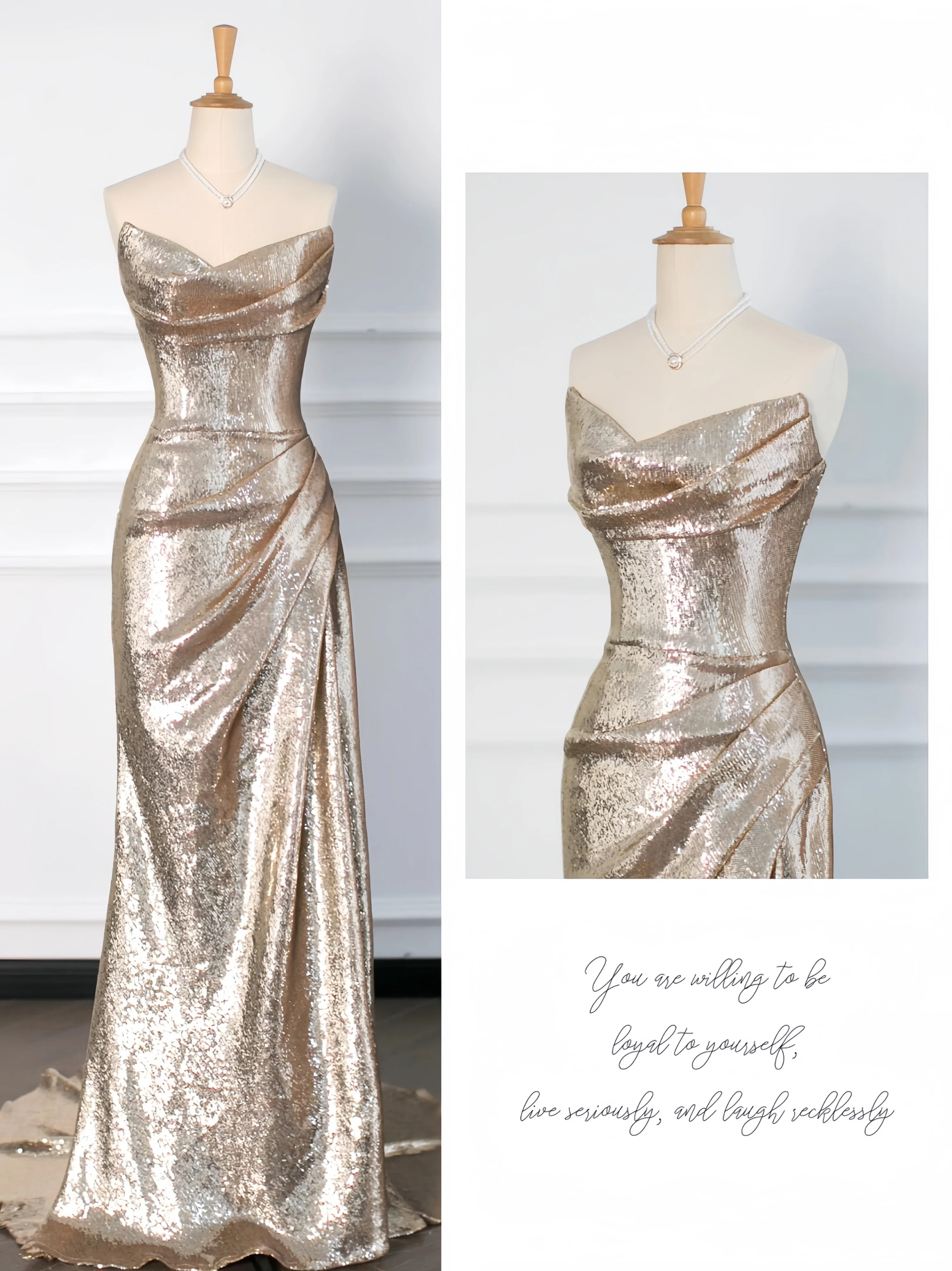 Elegant Gold Prom Gown Gorgeous Strapless Sweetheart Neckline Sleeveless Backless Fishtail Formal Occasion Evening Dress