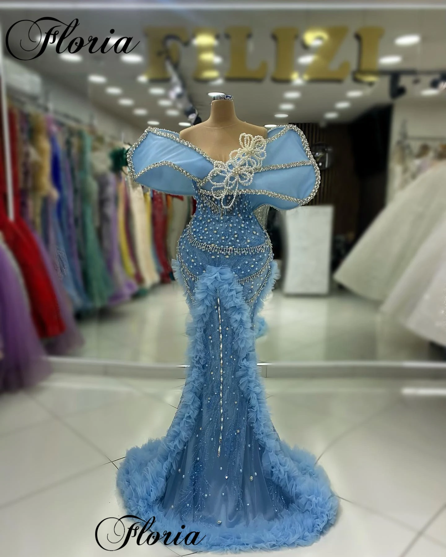 High Fashion Sky Blue Celebrity Dresses With Crystals Elegant Red Carpet Runway Dresses Vestidos De Noche Evening Gowns 2024