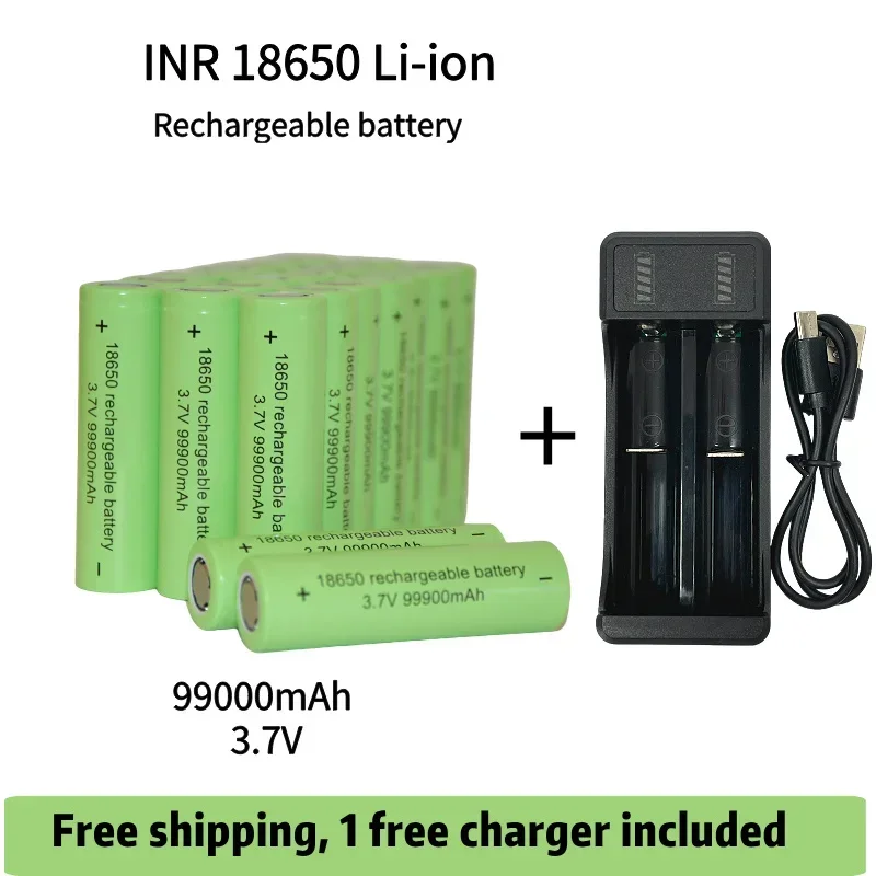 Bestselling100% original 18650 battery high-capacity 99900Mah 3.7V +charger,lithium-ion rechargeable battery for toy flashlights