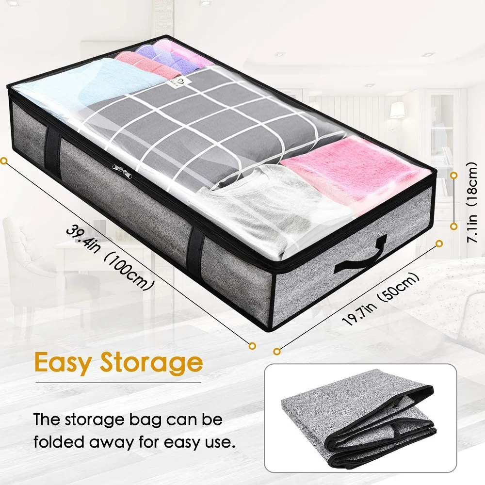 Non-woven under bed storage bag wardrobe clothes dustproof and moisture proof organizer folding quilt storage box New 90L