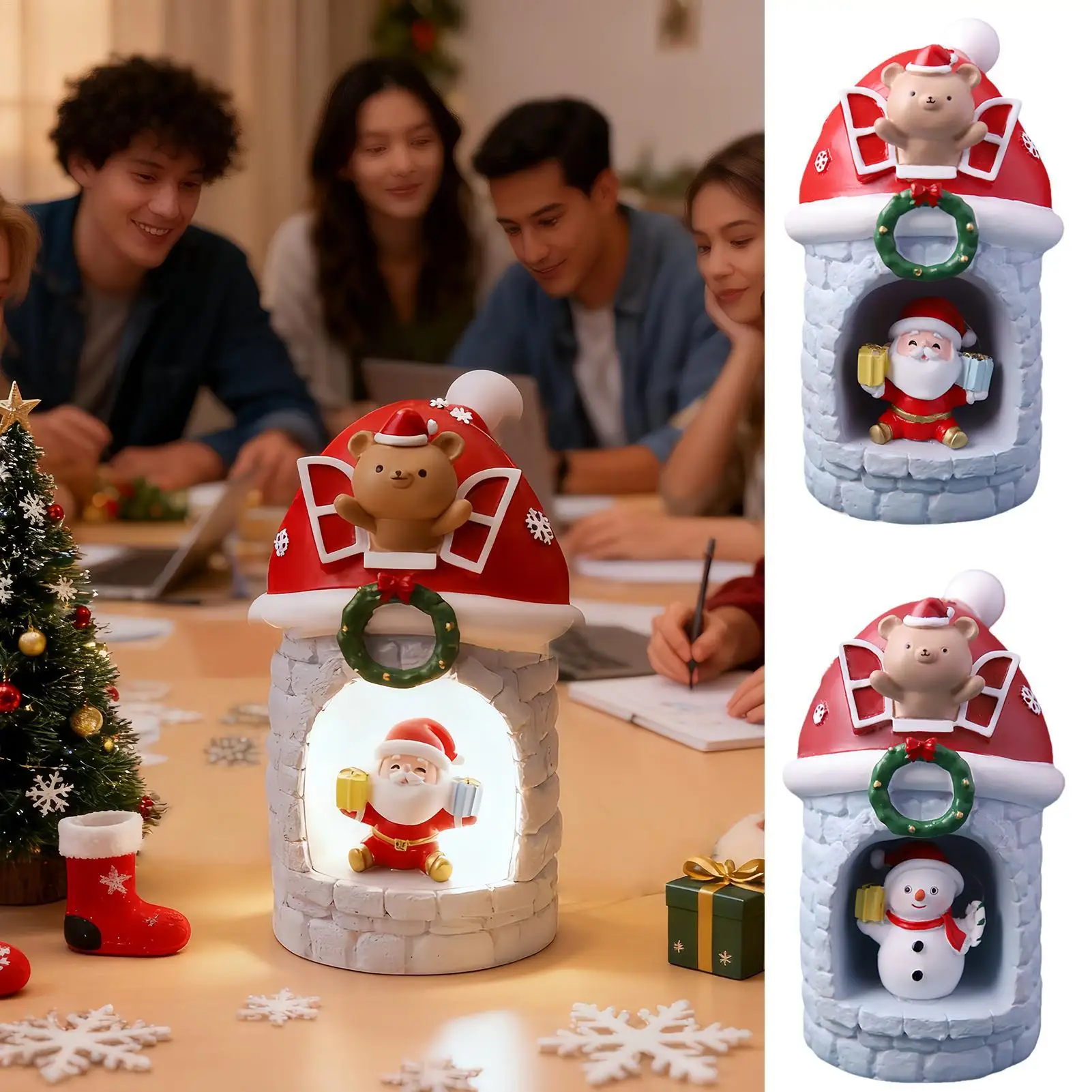 Snowman Night Light Cute Christmas Santa Claus House LED Home Decor Holiday Bedroom Ambient Lighting For Kids Adults Bedroom