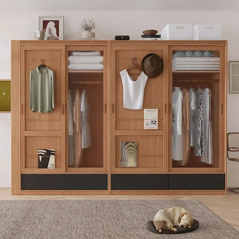 xx-Modern Nordic Wardrobes Wood Organize Elegant Luxury Clothes Storage Wardrobes Bedroom Wooden Guarda Roupa Furniture Home^