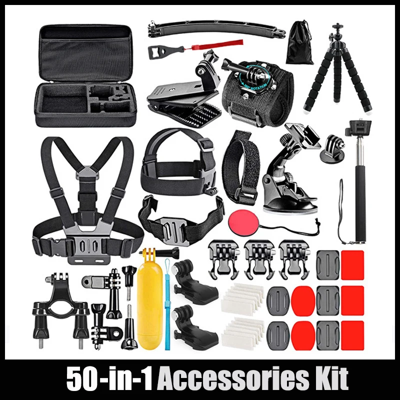 Sports Camera Accessories Kit for Gopro Hero DJI Osmo Action Insta360 AKASO Cameras Suit 50-in-1 Waterproof Case Tripod Set