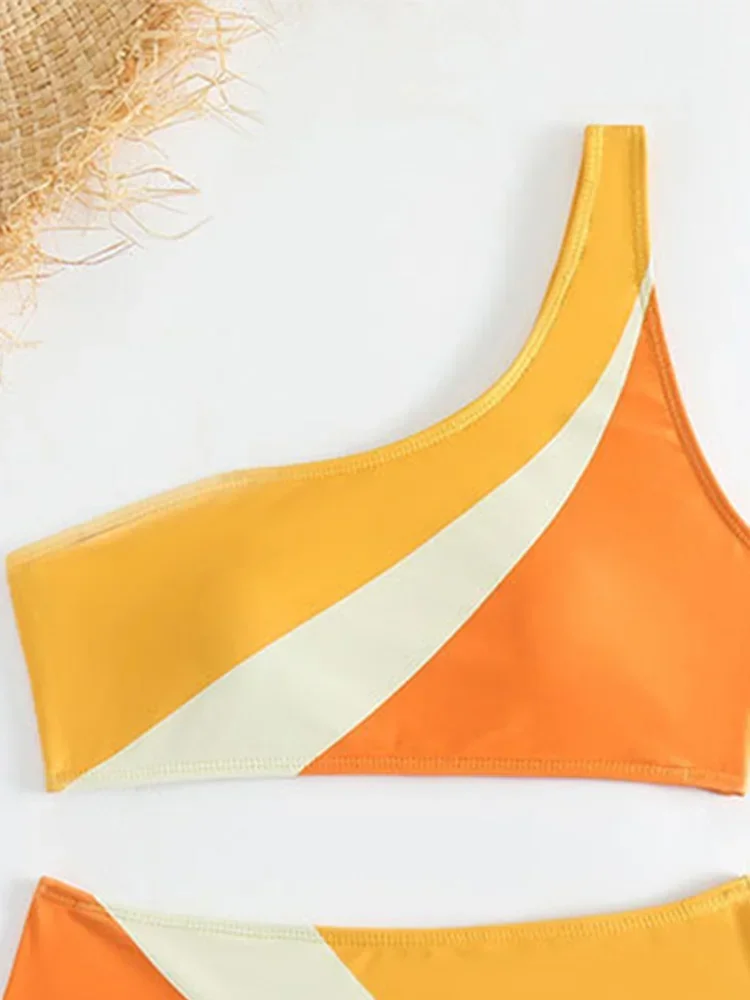 Sexy Print One Shoulder Bikinis 2 Piece Set Women Split Swimsuit High Waist Beach Bikinis 2025 New Summer Swimwear Bikinis Set