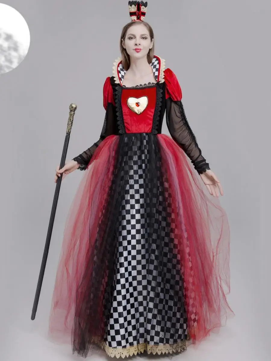 

Хэллоуин Костюм Королевы Сердца Косплей Ведьма Токсичная Королева Одежда для выступлений на сцене Полиэстер Материал Женская мода