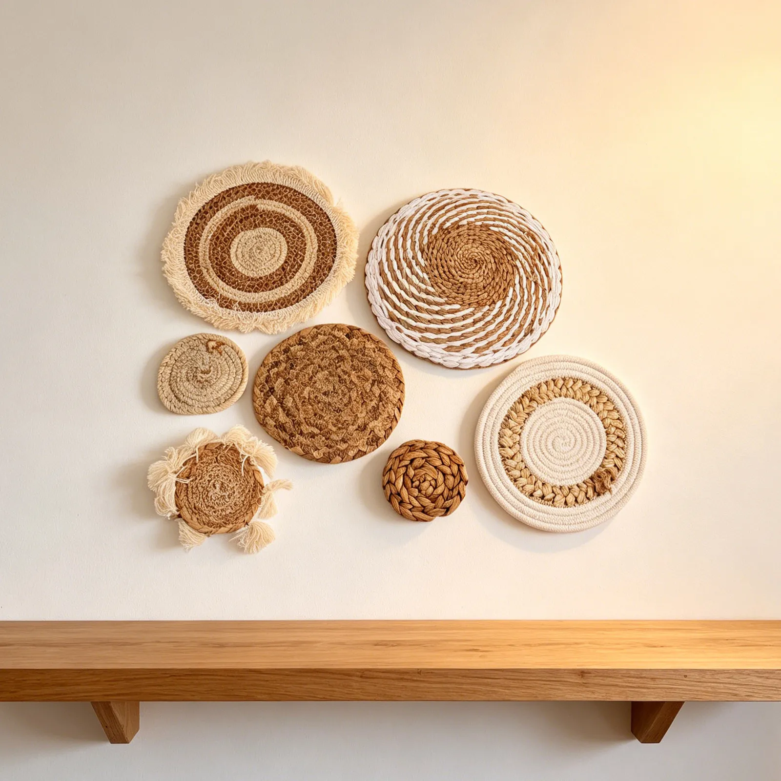 

7Pcs Handmade Boho Wall Hanging Tapestry Natural Rattan Straw Rustic Farmhouse Living Room Bedroom Wall Decor Bohemian Woven
