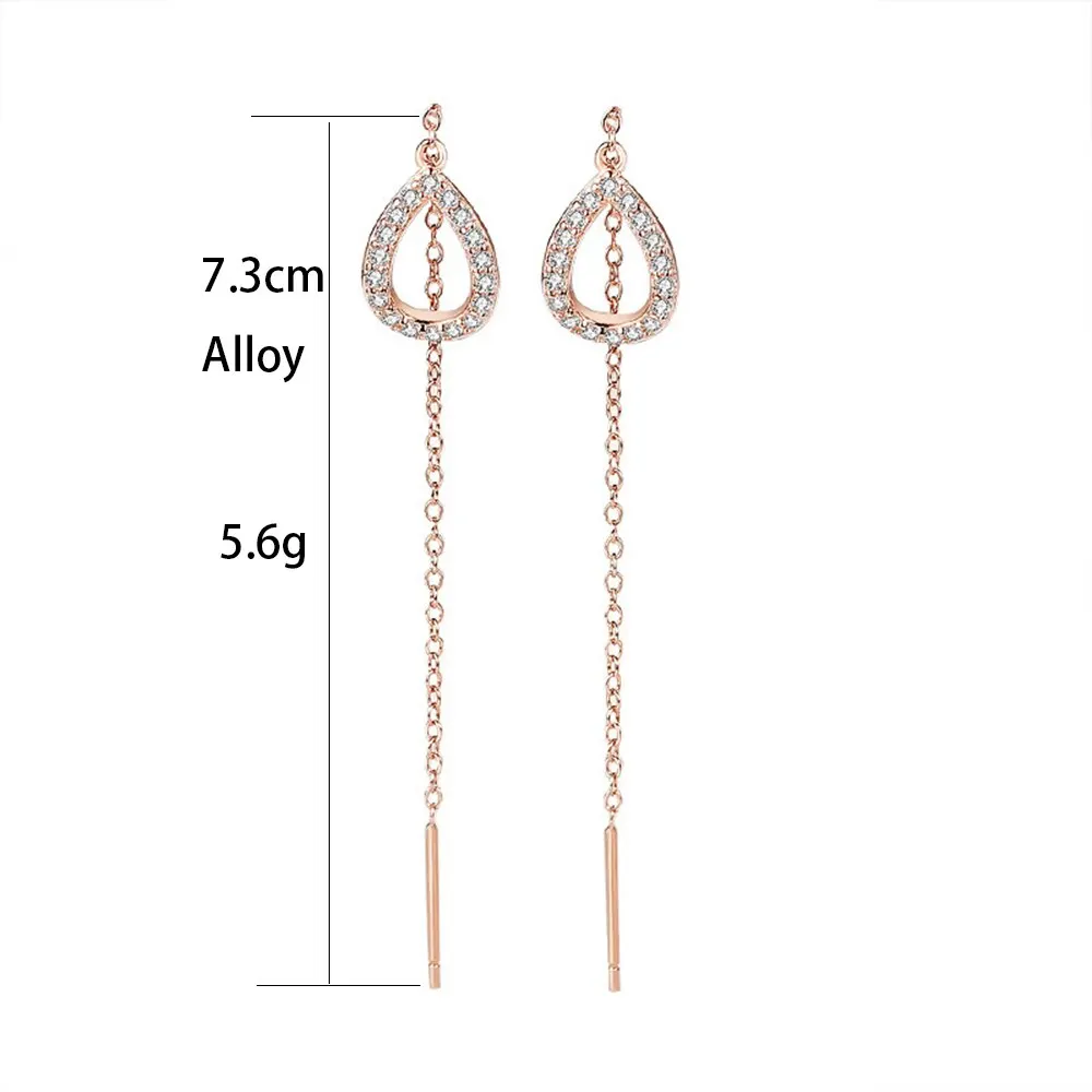 Super Fairy Lady Earrings Long Version Tassel Earrings Simple Personality Fashion Zircon Earrings Long Ear Cord image 5