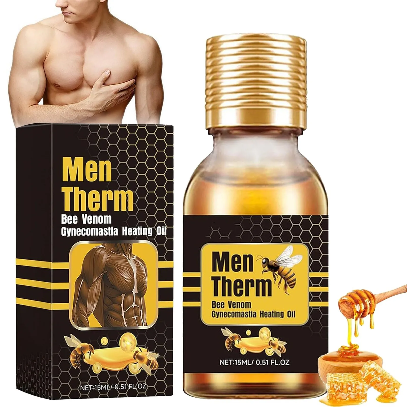 Bee  Gynecomastia Heating Oil,   New Men  Bee  Oil, Eliminates Excess Breast Tissue, Strengthen Chest Muscles 15ml