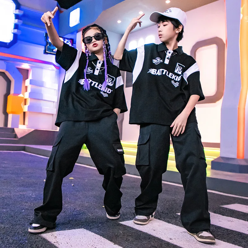 

Kids Hip Hop Clothes Black T-Shirt Cargo Pants For Girls Jazz Dance Costume Boys Street Dance Clothing Kpop Outfits SL8084