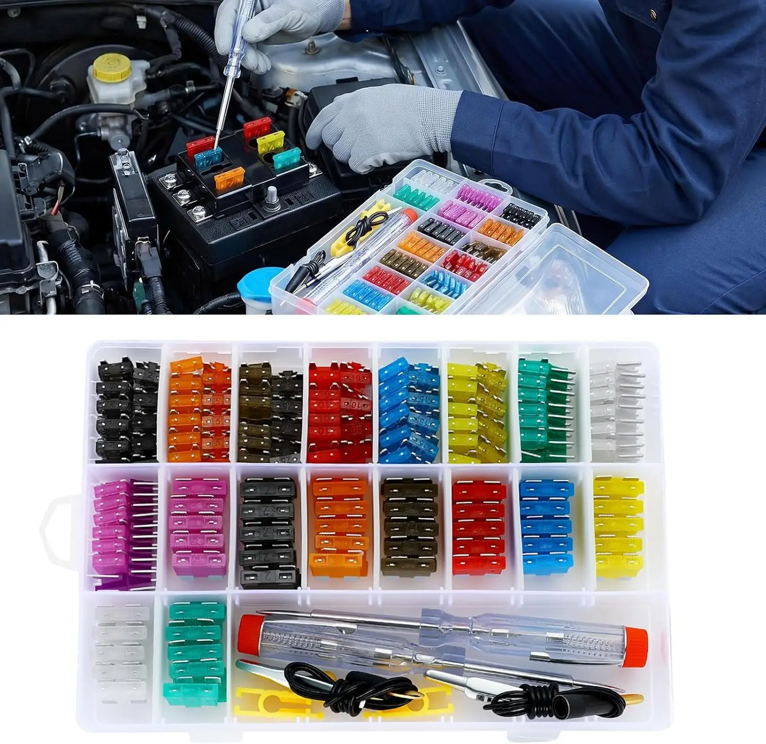 1000-500 Stück Auto-Flachsicherungen Sortiment Standard Mini Flachprofil Mini Universal Fahrzeug-Ersatzsicherungsset – Detail 3