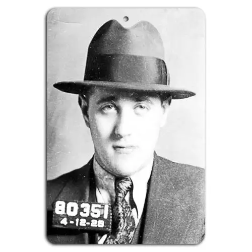 Bugsy Siegel Vintage Mugshot: 1928 Schwarz-weißes Metallschild aus Aluminium