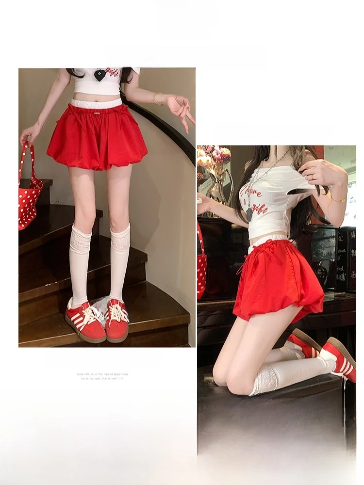 Pantalones ort de cintura alta para mujer, pantalones informales con lazo plisado y cordón de encaje de verano, efecto adelgazante