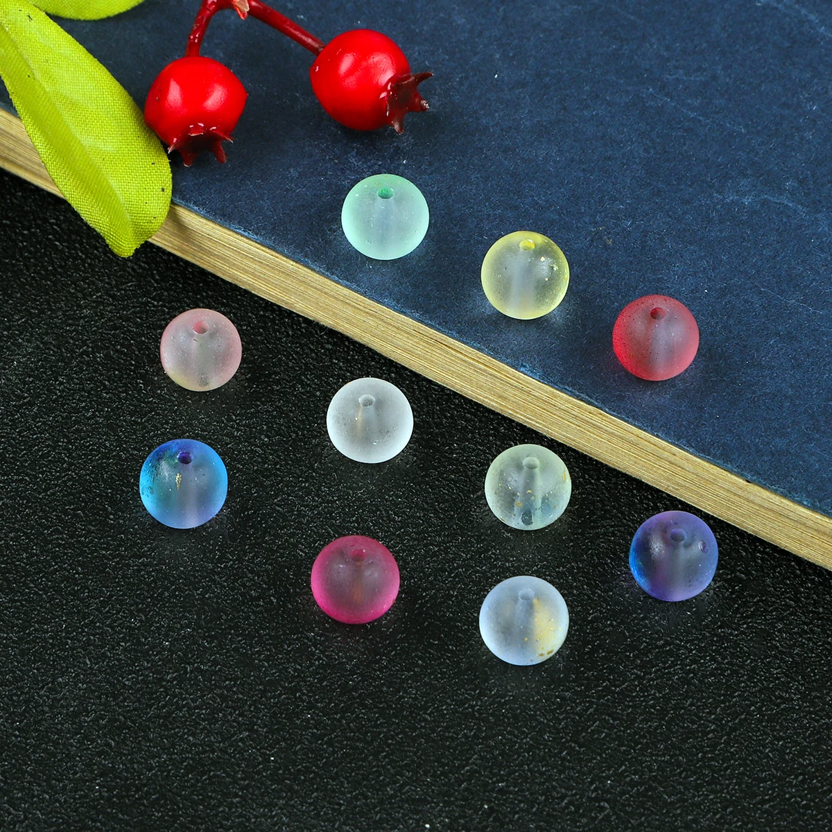 8/10mm Frosted Translucent Gold Glitter Glass Beads | Two-Tone Craft Beads (1mm Hole, 50pcs/Pack) for Jewelry Making