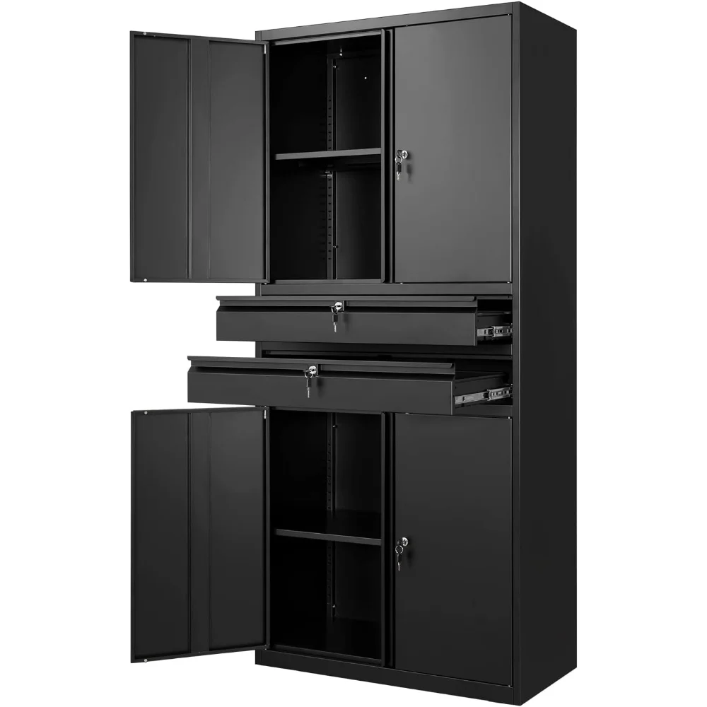 

Metal Garage Storage Cabinet with Locking Doors and Adjustable Shelves, 71" Tool Storage Cabinet with 2 Drawer for Garage