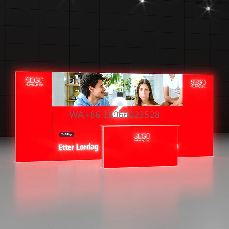 Quick Assembly 3x6m Portable Exhibition Lightbox Booth, Instant Pop up 10x20ft Modular Backlit Display Stand with Carry Bag