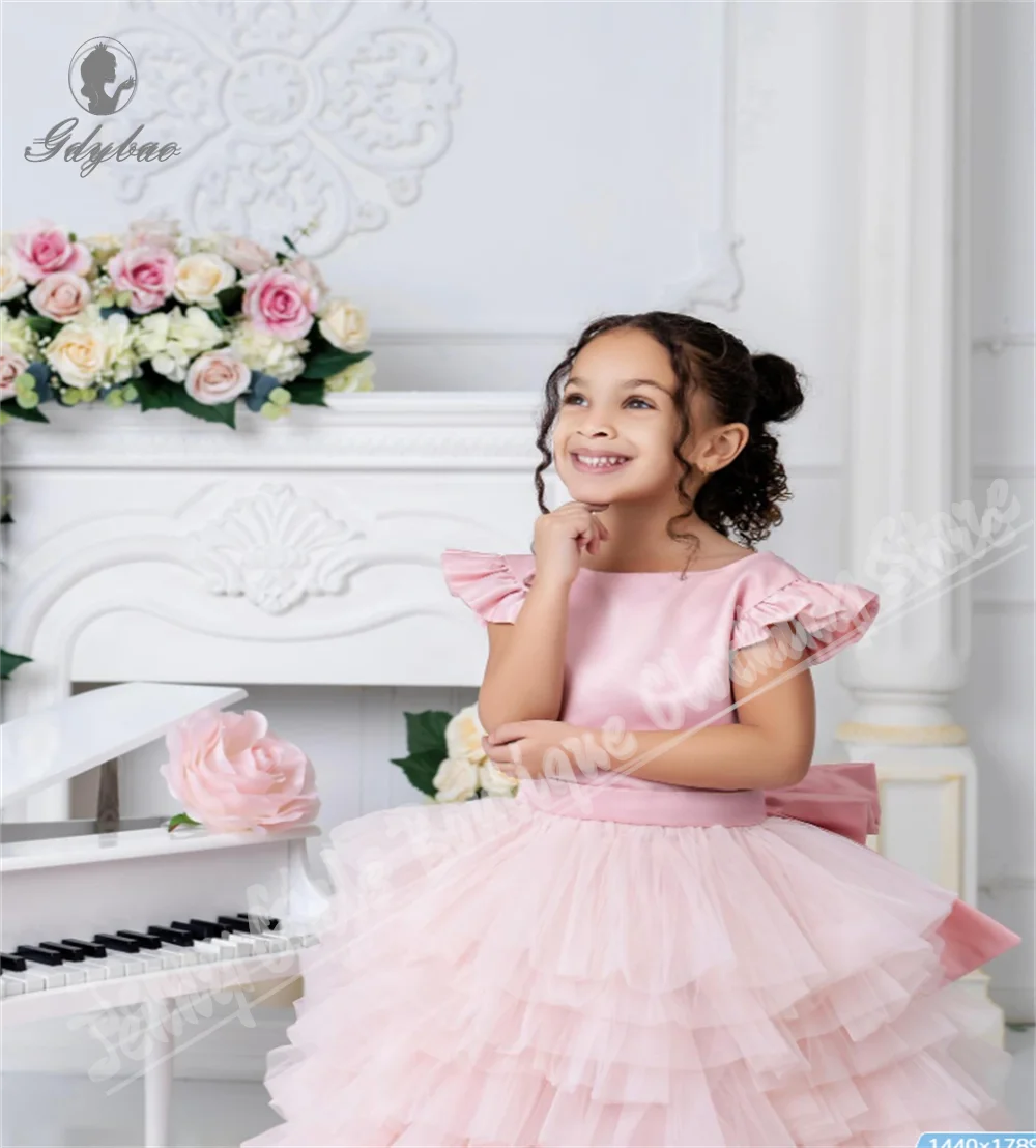 女の子のウェディングパーティードレス非対称長さホワイトエレガントフラワーガールドレス誕生日パフォーマンス聖体拝領用