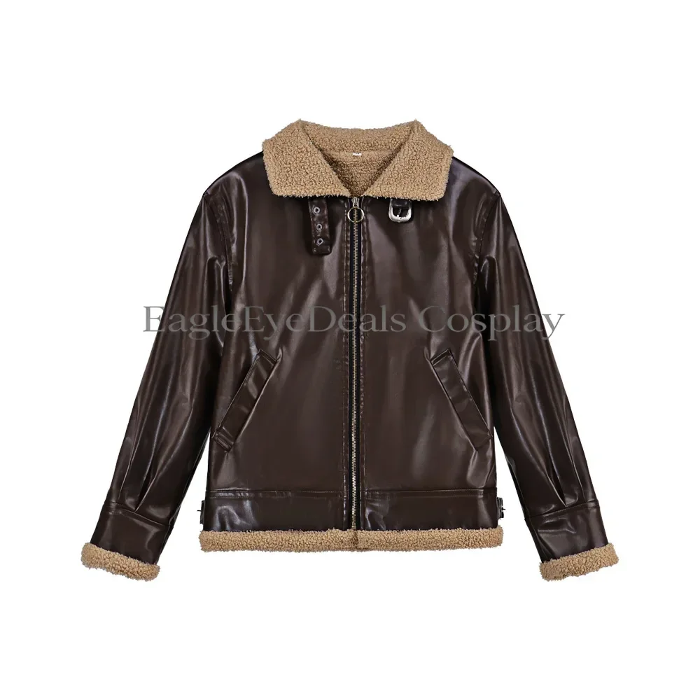 Resident Remake Game Character Leon Scott Kennedy Cosplay Costume Faux Leather Shearling Bomber Jacket With Short Sleeve T Shirt