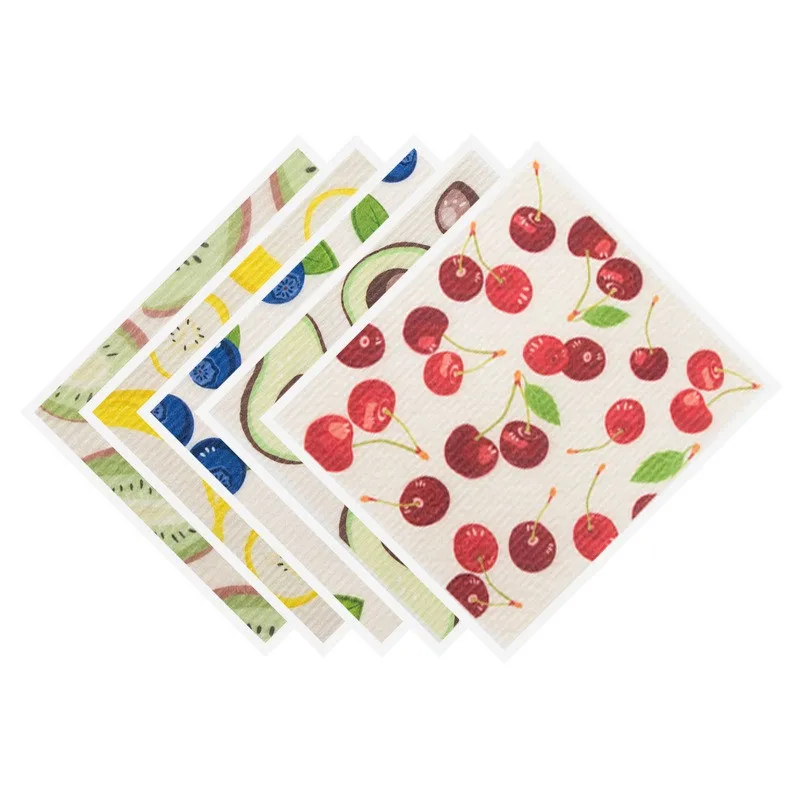 

1Pc Fruits Printed Reusable Wood Pulp Cotton Swedish Dishcloths Oil Remove Wipes Dishwashing Rag Household Kitchen Cleaning Tool