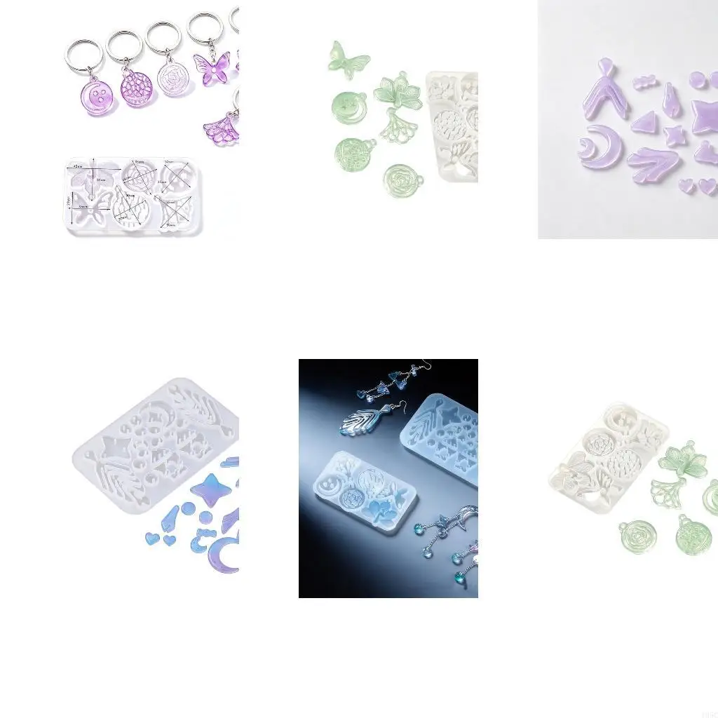 195C Multi Cavity Resin Pendant Mold Set, Flexible Silicone Jewelry Casting Mold for Earrings, Charms and DIY Craft Making