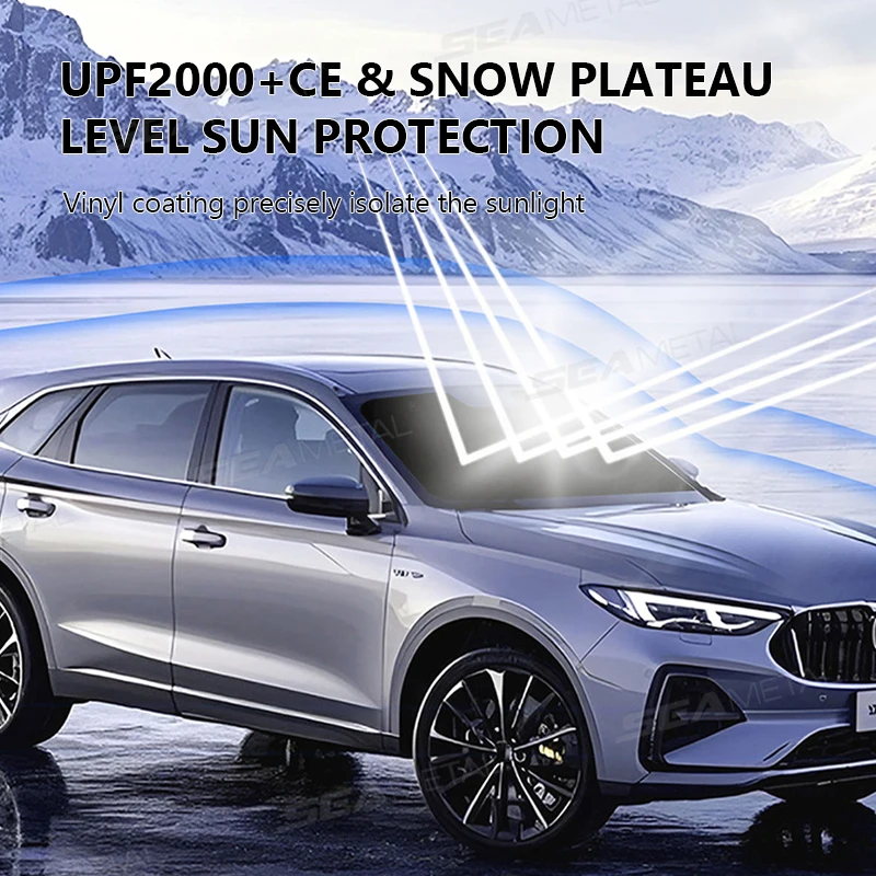 SEAMETAL UPF2000+ Windshield Sun Shade 99.95% UV-Blocking Car Windscreen Sun Protection Cover Memory Steel Foldable Sunshade