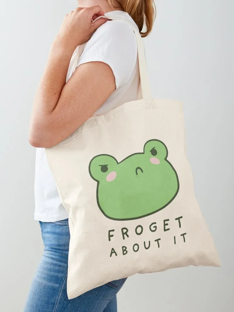 Froget About It: Cute Grumpy Frog with a Funny Frogge Pun, Kawaii Froggy Face Meme, Sarcastic Italian Forget About It S Tote Bag