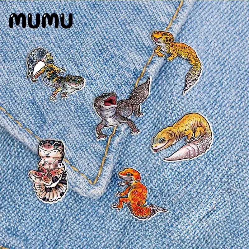 2023 New Leopard Gecko Lapel Pin Animal Acrylic Brooches Handmade Epoxy Jewelry Shirt Bag Badge