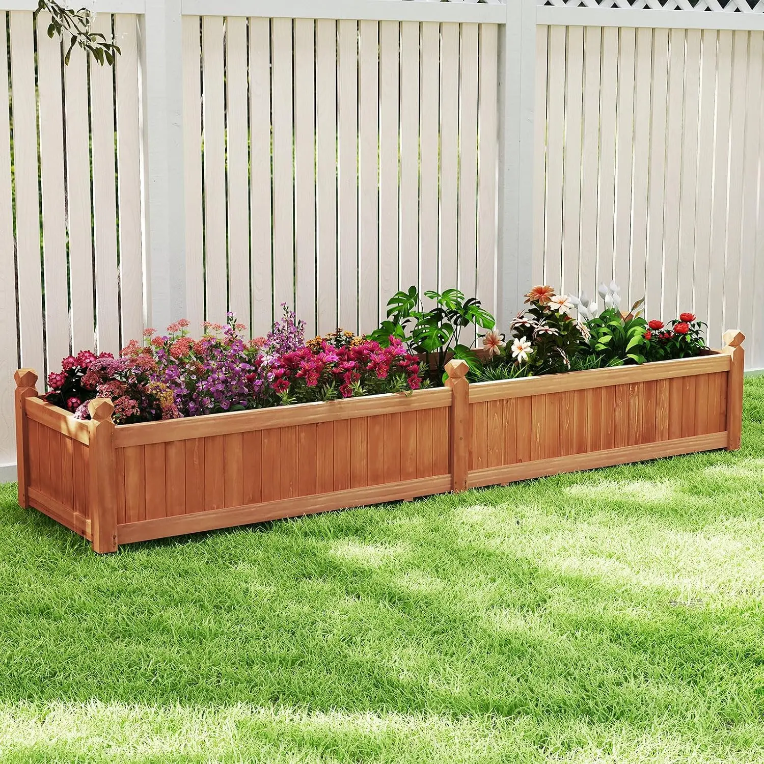 HAPPYGRILL Wooden Raised Garden Bed with 8 Drain Holes & Liner
