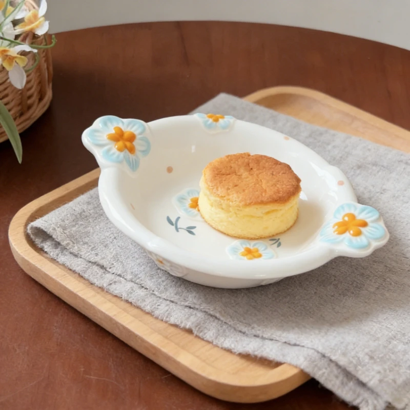 Cute Cartoon Ceramic Tableware Bowl Dish Set Household Bowl Plate Double Ear Soup Bowls Fish Plates Yogurt Bowl Lovely Tableware