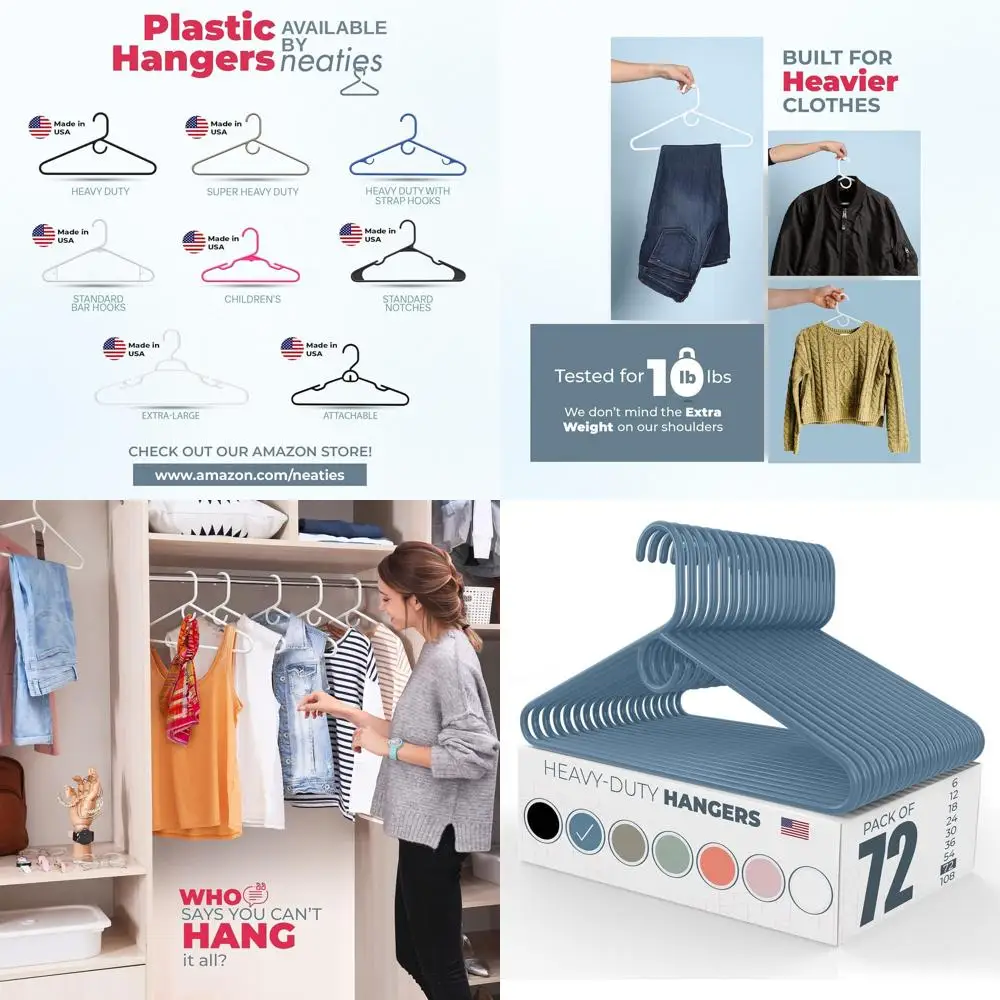 

50 Pack Heavy-Duty Plastic Hangers - 8lb Capacity for Adult Clothing, Coats, Jeans - Blue