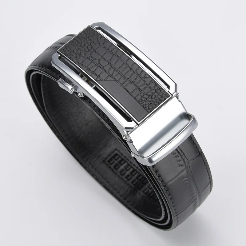 leather men's belt, cowhide, pattern genuine leather automatic buckle belt, running river pants belt