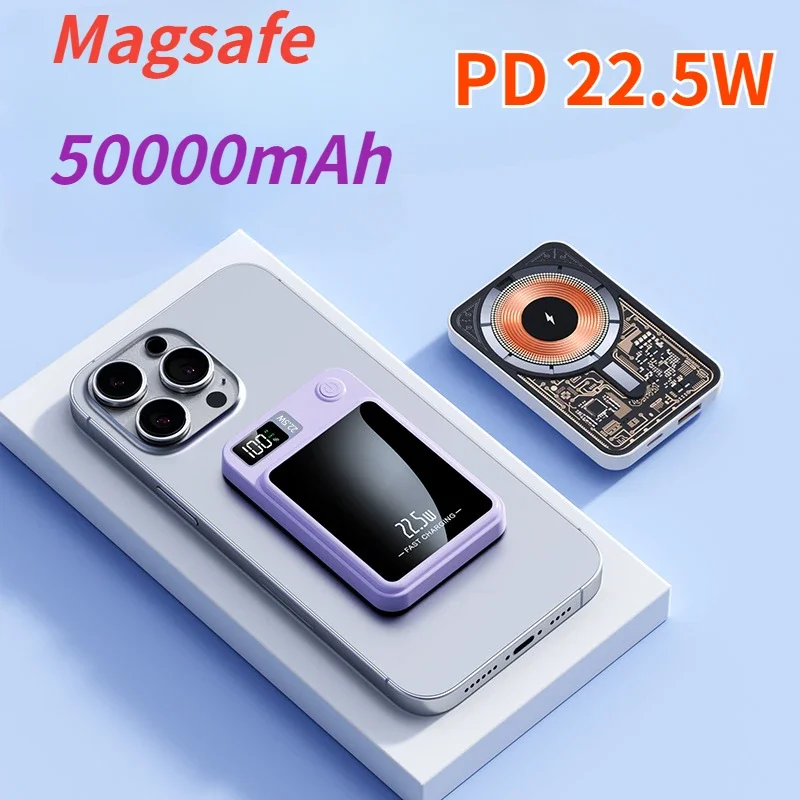 2024 MagSafe Magnetic Wireless Power Bank 50000mAh PD 22.5W Battery Charger Cases Fast Charging for iPhone Samsung Huawei Xiaomi