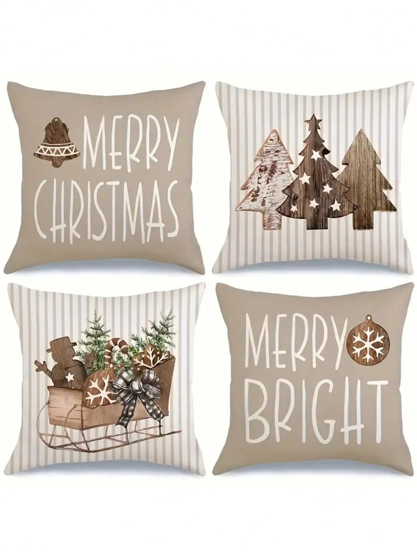 

4 шт. рождественские наволочки из смеси льна-принт снеговика/оленей, можно стирать в машине домашний/наружный декор