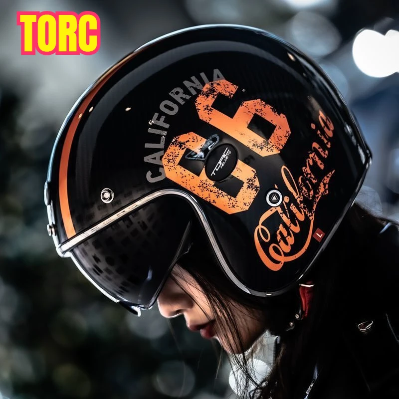 

TORC ECE Certification 3/4 Open Face Moto Helmet Carbon Fiber Transparent Bubble Mirror Vintage Motorcycle Helmets Capacete