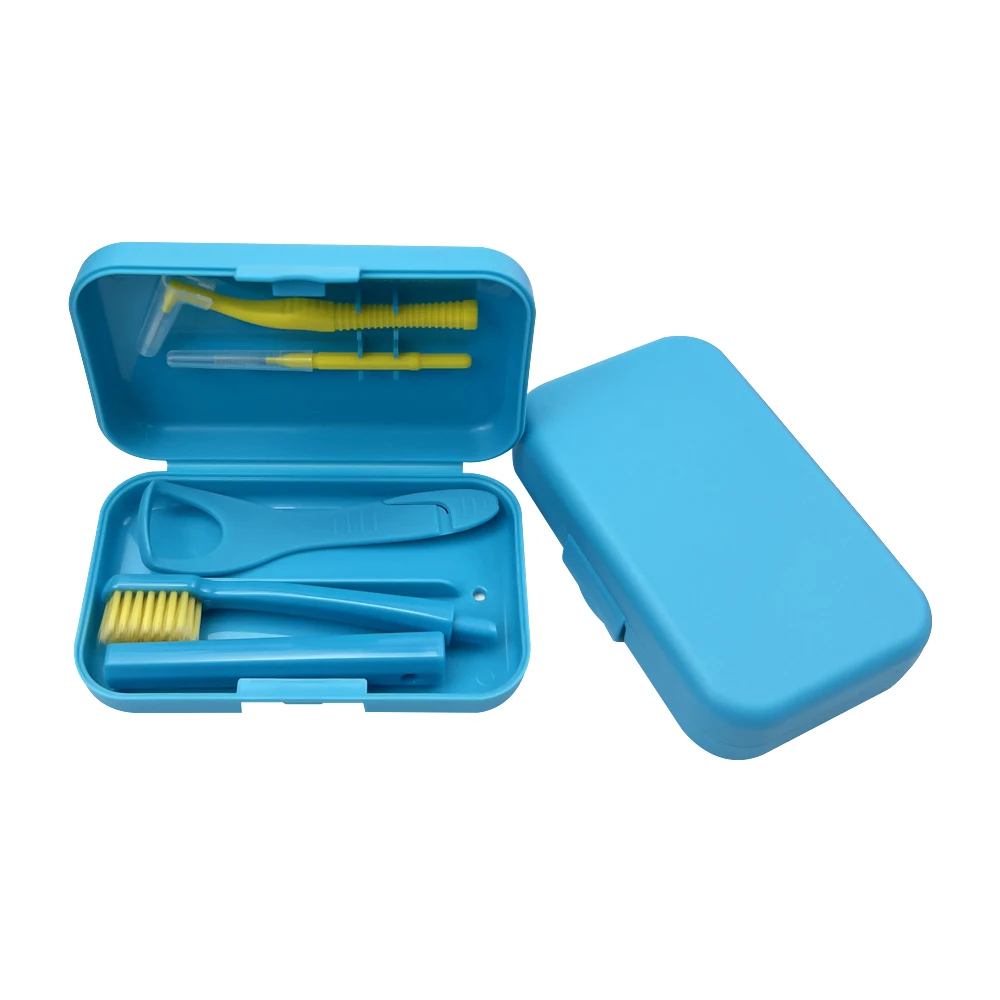 4Pcs/set Travel Portable Case Supply Oral Cleaning Hygiene Tool Kits Foldable Toothbrush Tongue Scraper Interdental Brush