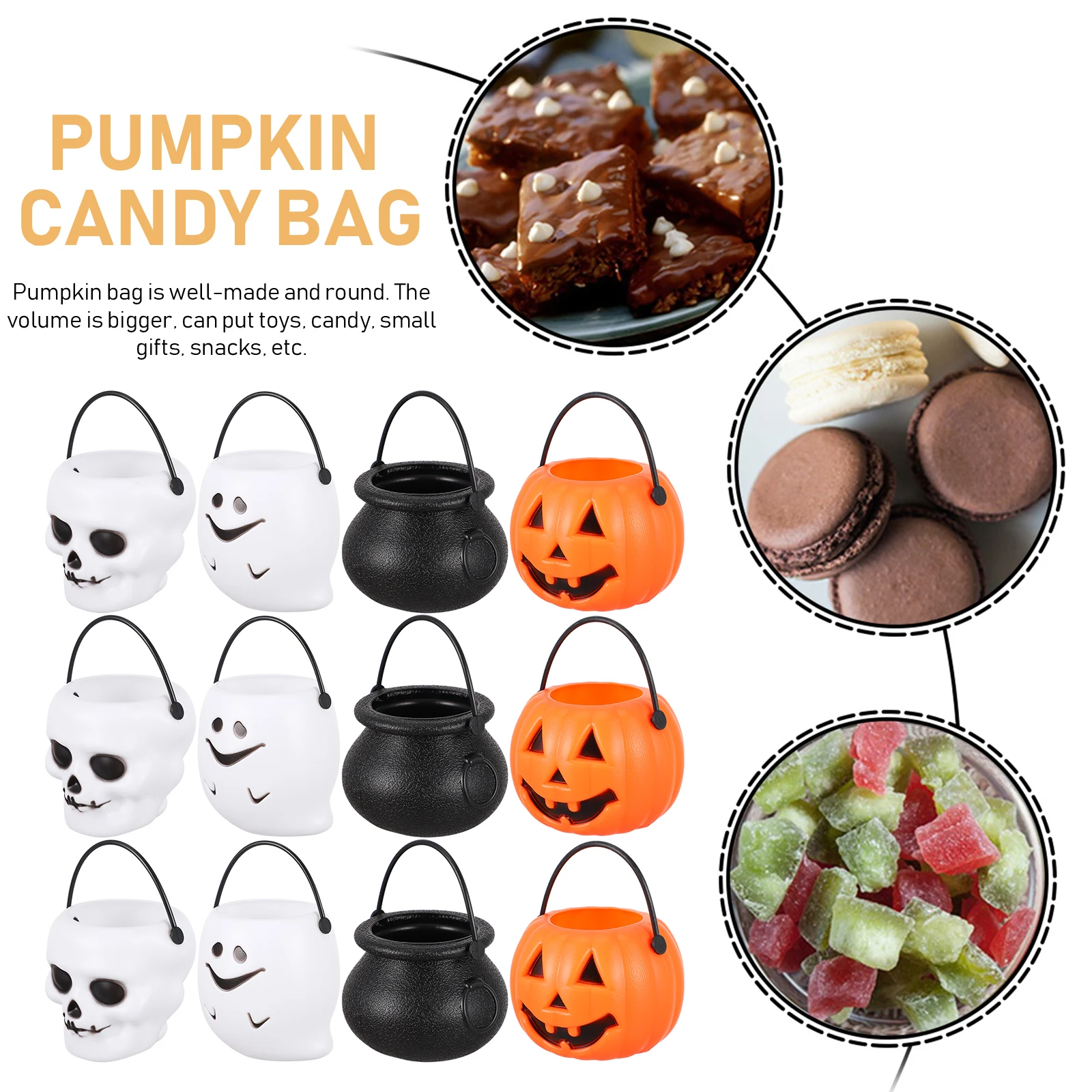 

12Pcs Lovely Halloween Pumpkin Candy Bucket Lightweight Handle Candy Container Gift for Children