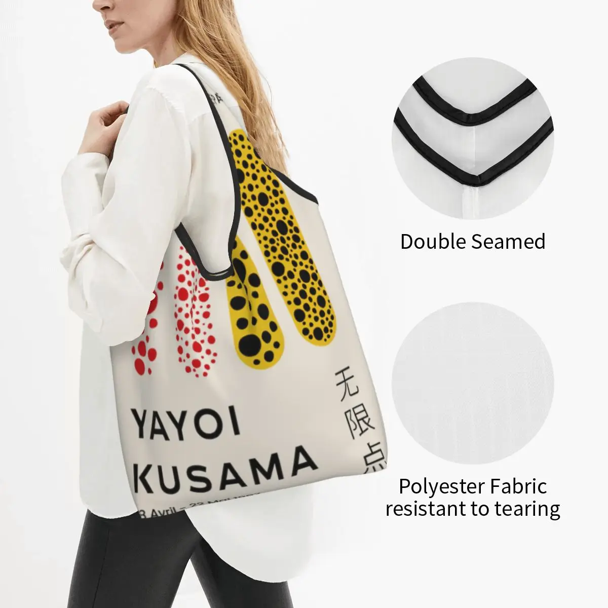 Custom Yayoi Kusama Abstract Art generi alimentari Shopping Bag Custom Shopper Tote borsa a tracolla borsa portatile di grande capacità